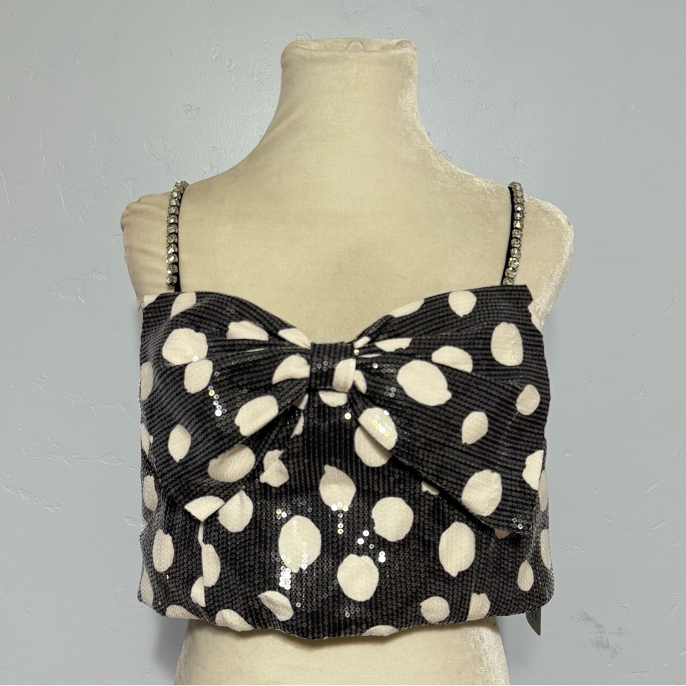 Polka Dot Sequin Bow Crop Top